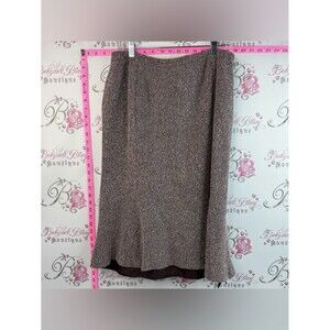 Précis Petiet Classic A-Line Wool Knit Skirt in Chocolate Brown White